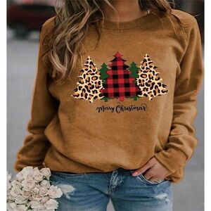 NWT Tan Merry Christmas Sweatshirt w/Christmas trees, women’s
